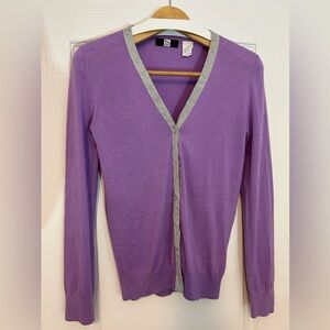 Saks Fifth Avenue lavender Cardigan with Gray Accents/ buttons. Size M